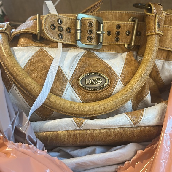 Dolce & Gabbana Tan & White Harlequin Shoulder Bag - Picture 6 of 10